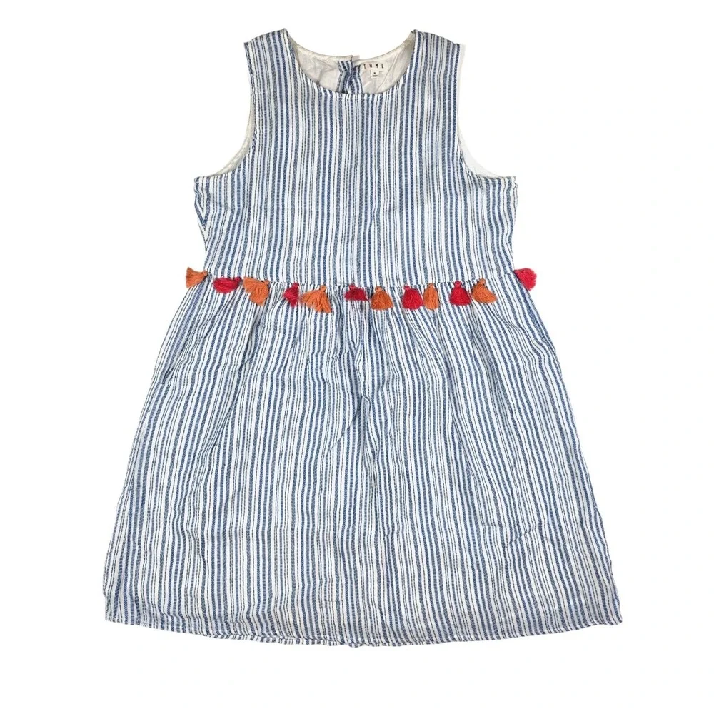 THML Blue White Pin‎ Striped Orange Waist Tassled Mini Dress Women's Size M